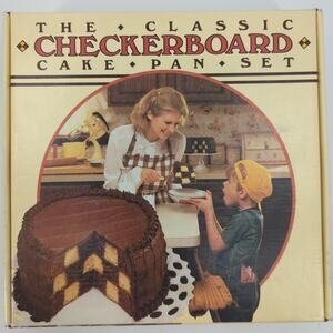 Vintage Chicago Metallic Checkerboard Cake Pan Set 9" 3 Tins Batter Divider USA